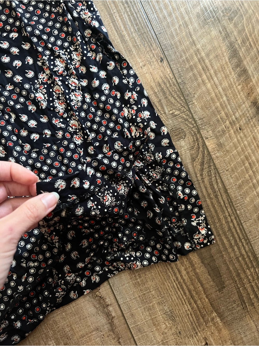 Orvis Indie Vintage Black Midi Skirt with Pink Floral Dots - Picture 3 of 8